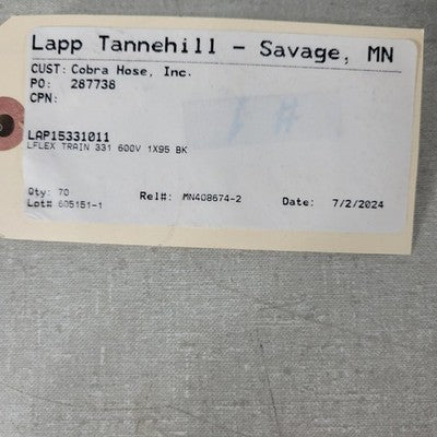 11 ft Lapp Tannehill Lap15331011 Lflex Train 331 600V 1x95 BK Train Cable