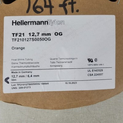 145 ft HellermannTyton 309-21273 1/2" Orange Heat Shrink Tubing 2:1