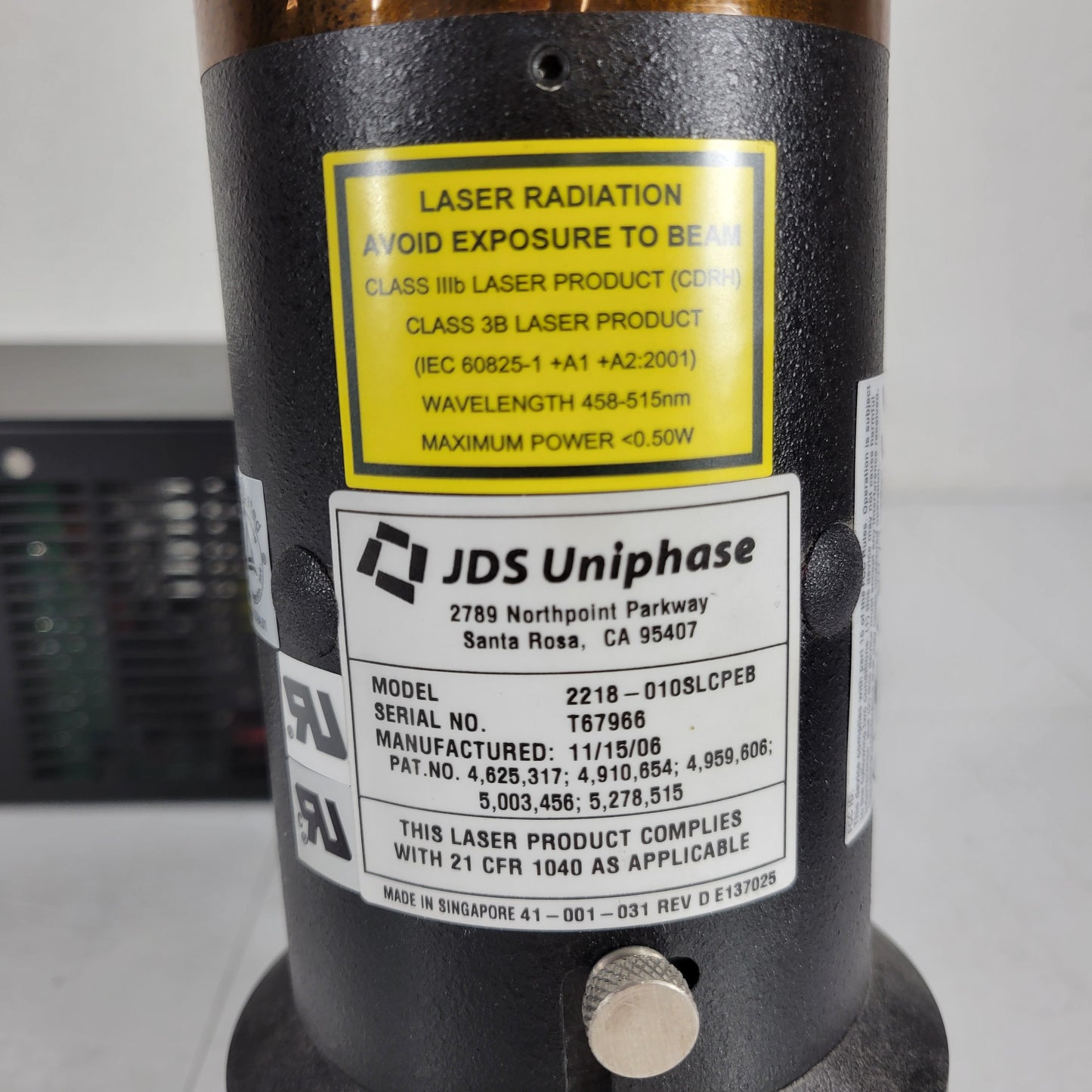 JDS Uniphase Ultra Laser 2218-010SLCPEB w/ Power Supply Controller 2110U-SLCPEB
