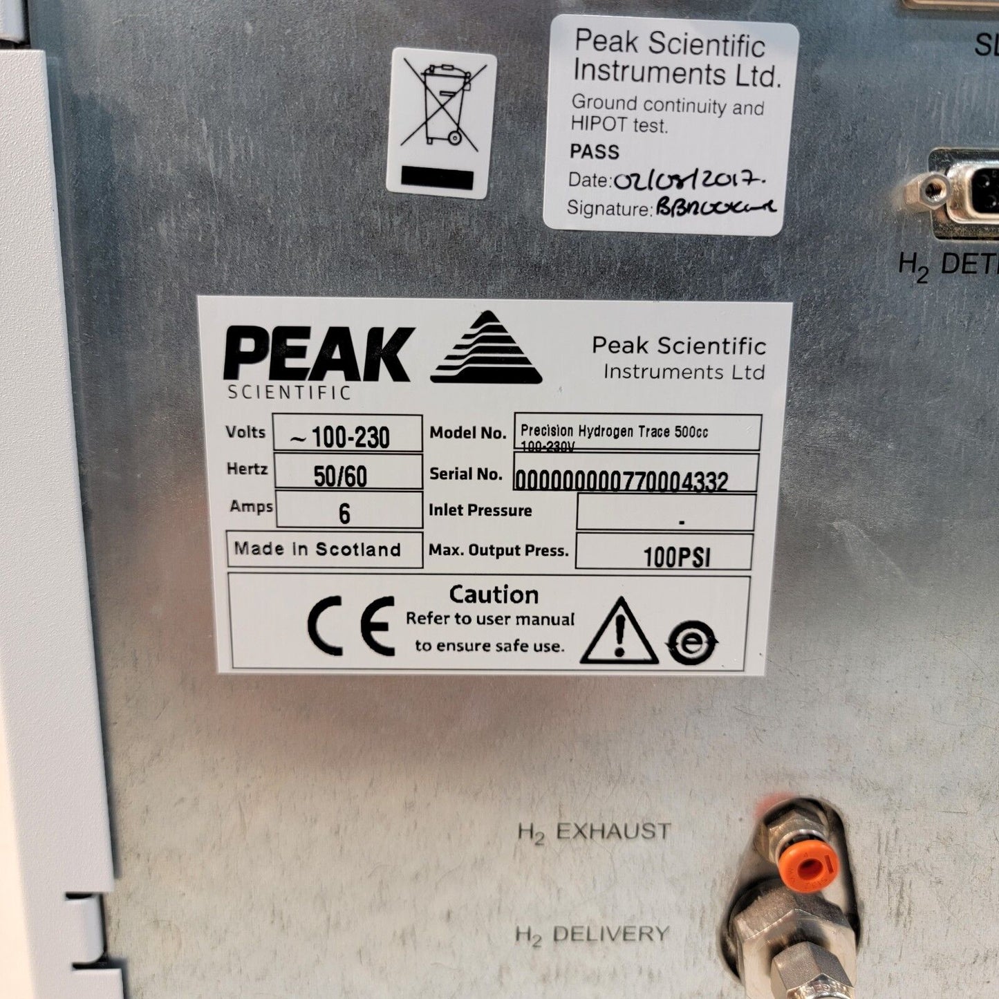 Peak Scientific Precision Hydrogen Trace Gas Generator 500cc, Tested Working