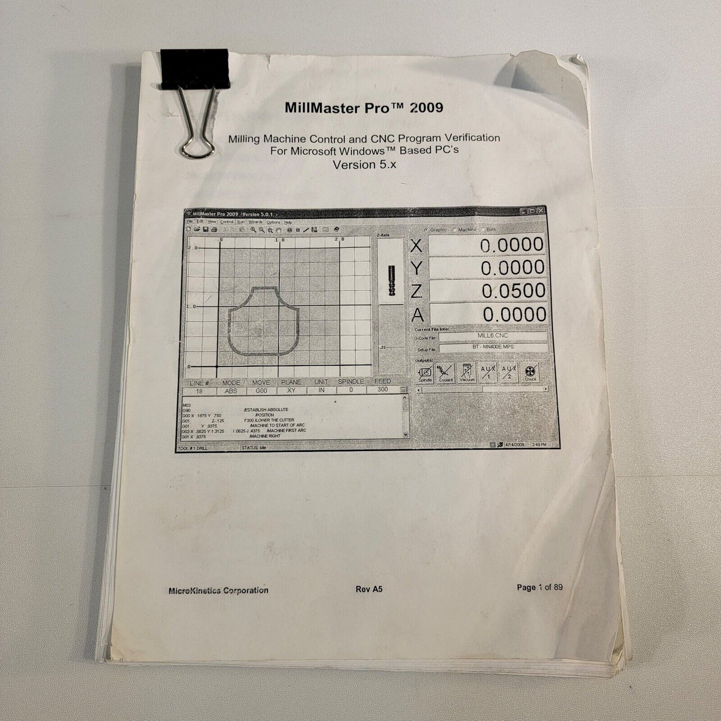 MicroKinetics MillMaster Pro 2009 Version 5.x Milling Machine Windows Manual