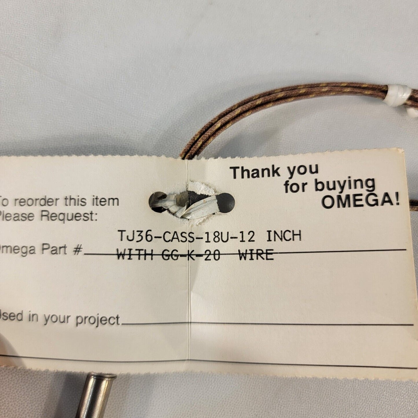 Omega Thermocouple Probe TJ36-CASS-18U-12 with PFA Lead Wire 12" Long