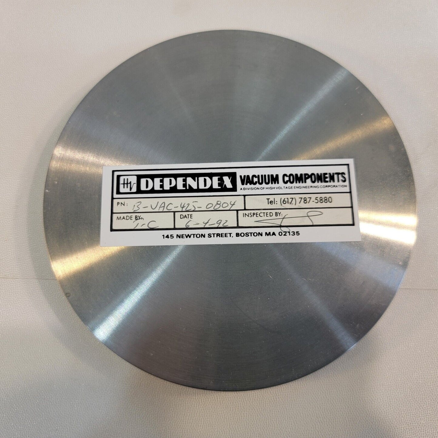 Dependex High Vacuum B-VAC-425-0804 Stainless Steel Blank 4.5" OD ISO-K