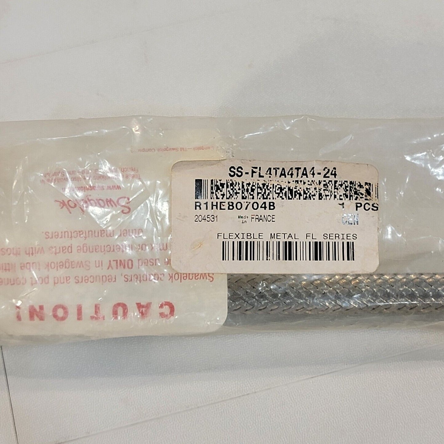 Swagelok 1/4" Convoluted Braid Flexible Metal Hose SS-FL4TA4TA4-24 24" Long