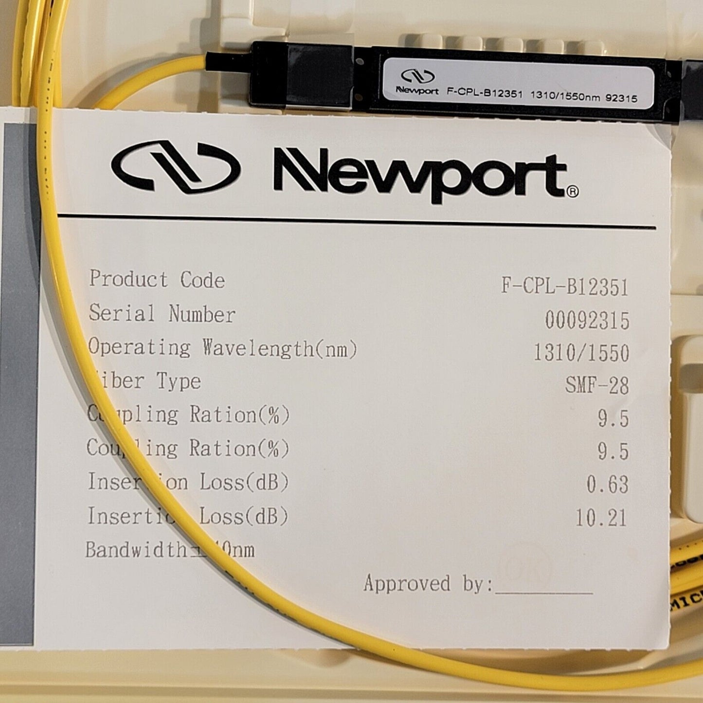 Newport Broadband Coupler 1x2, 9.5% Ration SMF-28 1310/1550nm F-CPL-B12351