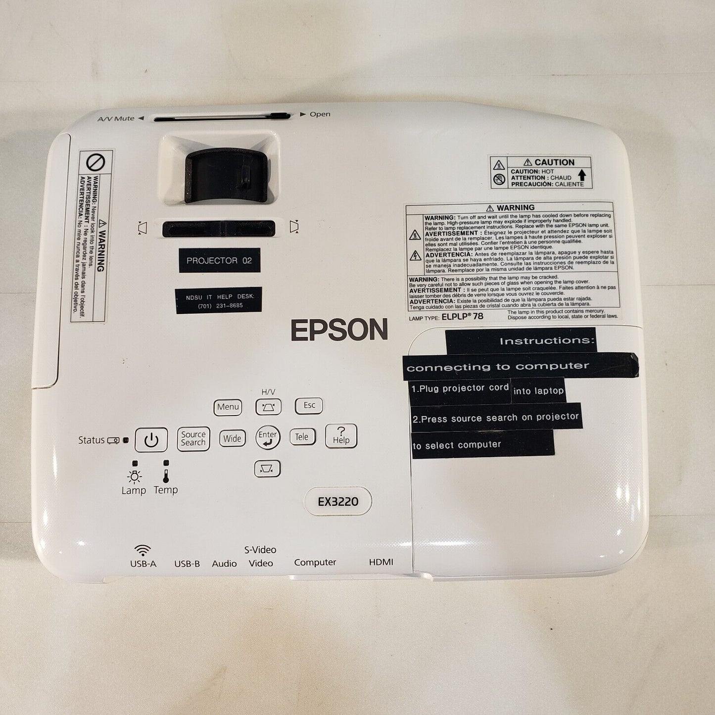 Epson EX3220 Projector With Remote, Power Cord, And VGA Cable