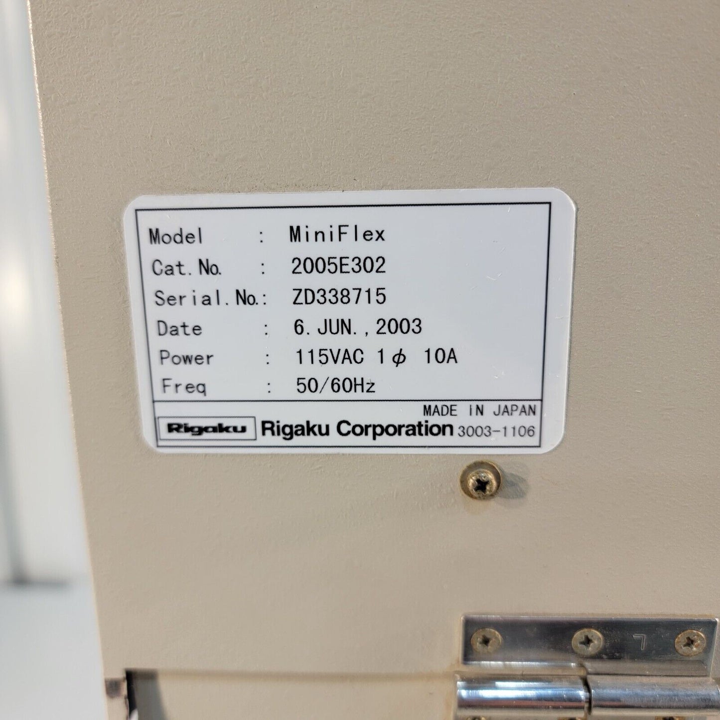 Rigaku MiniFlex Benchtop Powder XRD Diffractometer 2005E302