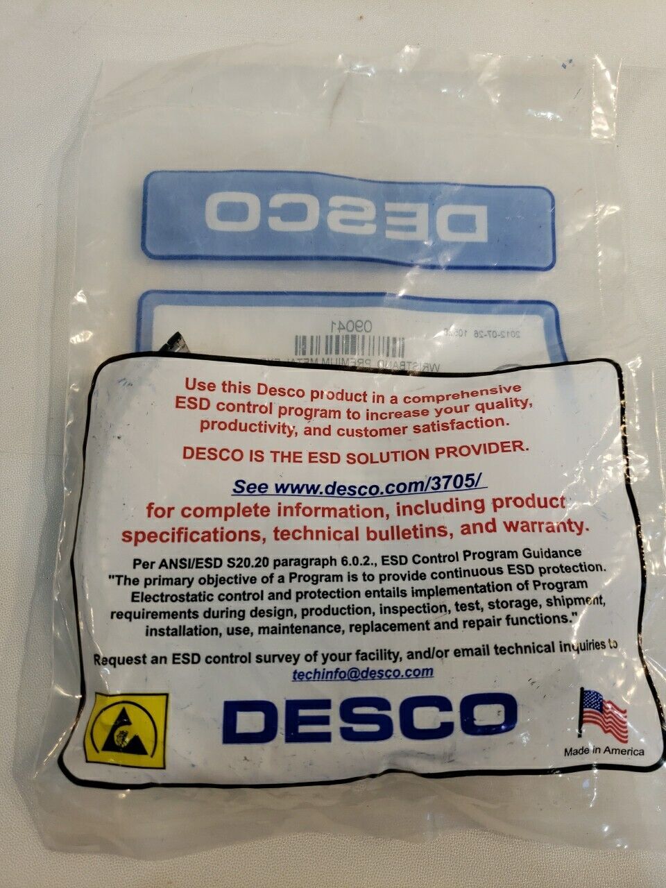 Desco 09041 Wristband Grounded Premium Metal Adjustable 4MM ESD Electrostatic