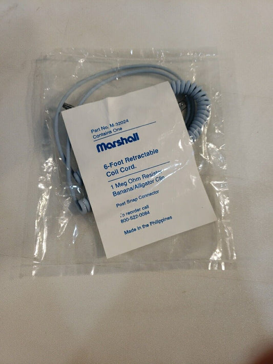 Marshall M-32024 6ft Coiled Grounder Cord 1 Meg Banana/Alligator Clip ESD Safety