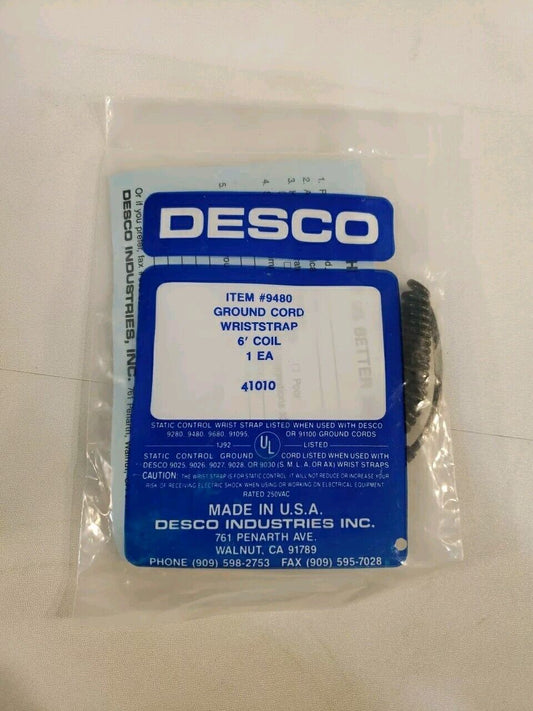 Desco 9480 Ground Cord Wriststrap 6ft Coil ESD Electrostatic Discharge Safety