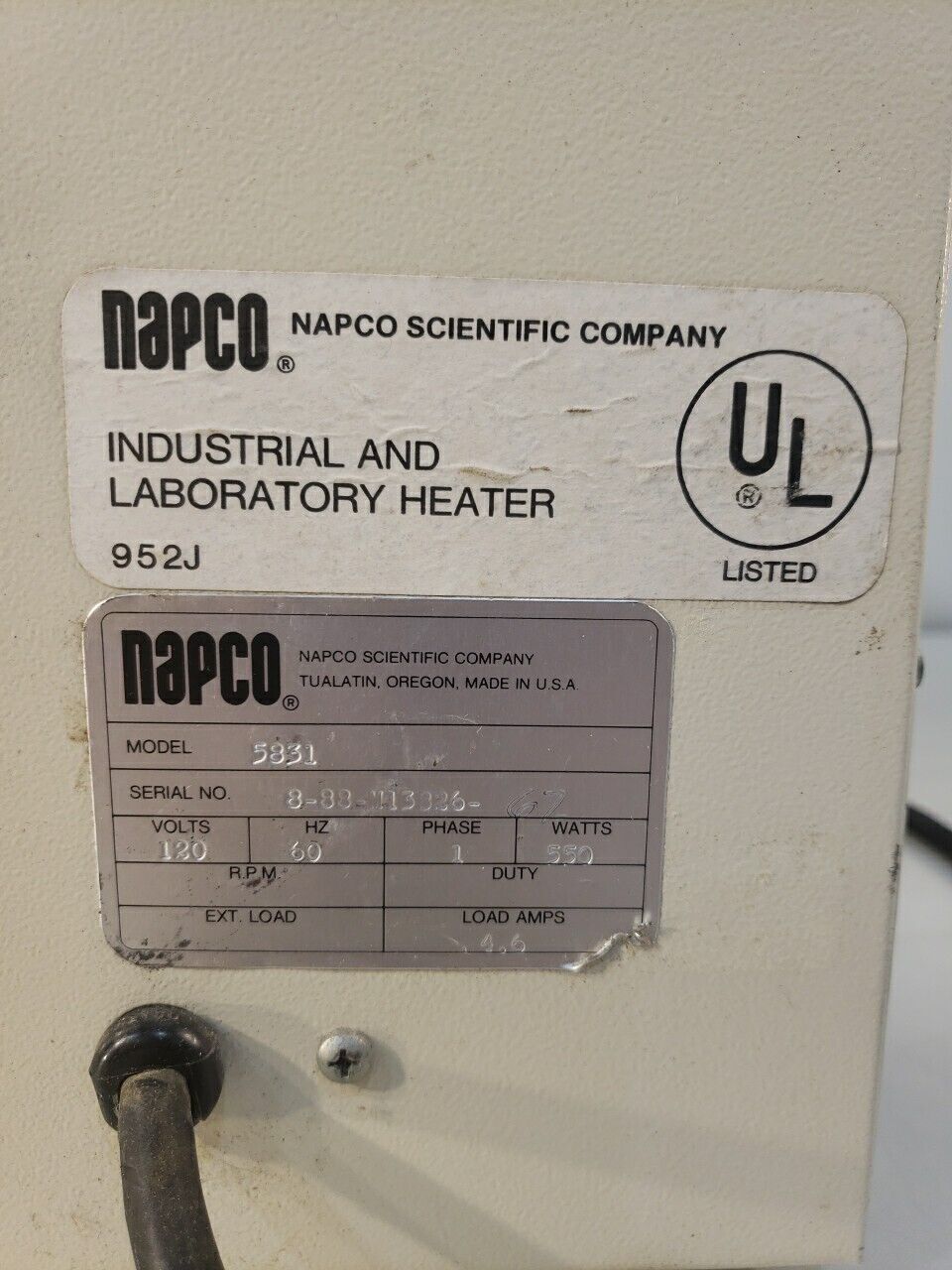 Napco 5831 Laboratory Vacuum Oven E-Sr Benchtop 120v 550W Lab Working, Holds Vac