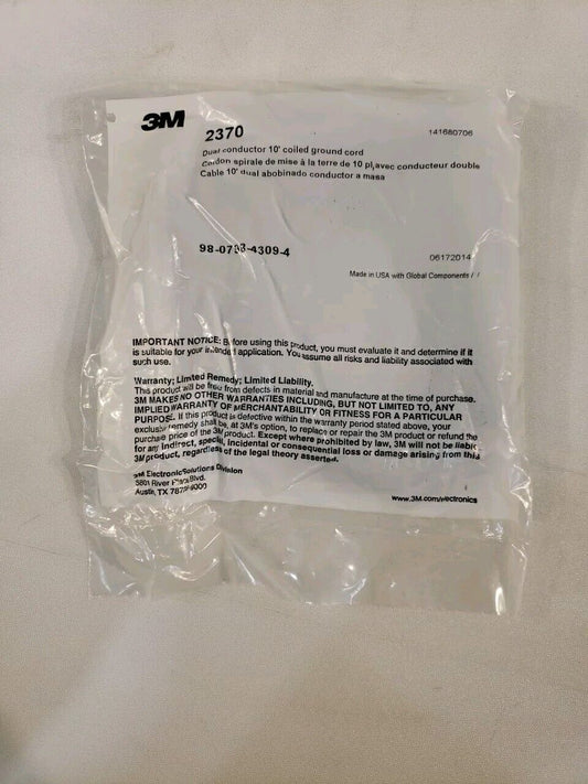 3M 2370 SCS Dual Conductor 10ft Coiled Ground Cord ESD Electrostatic Safety
