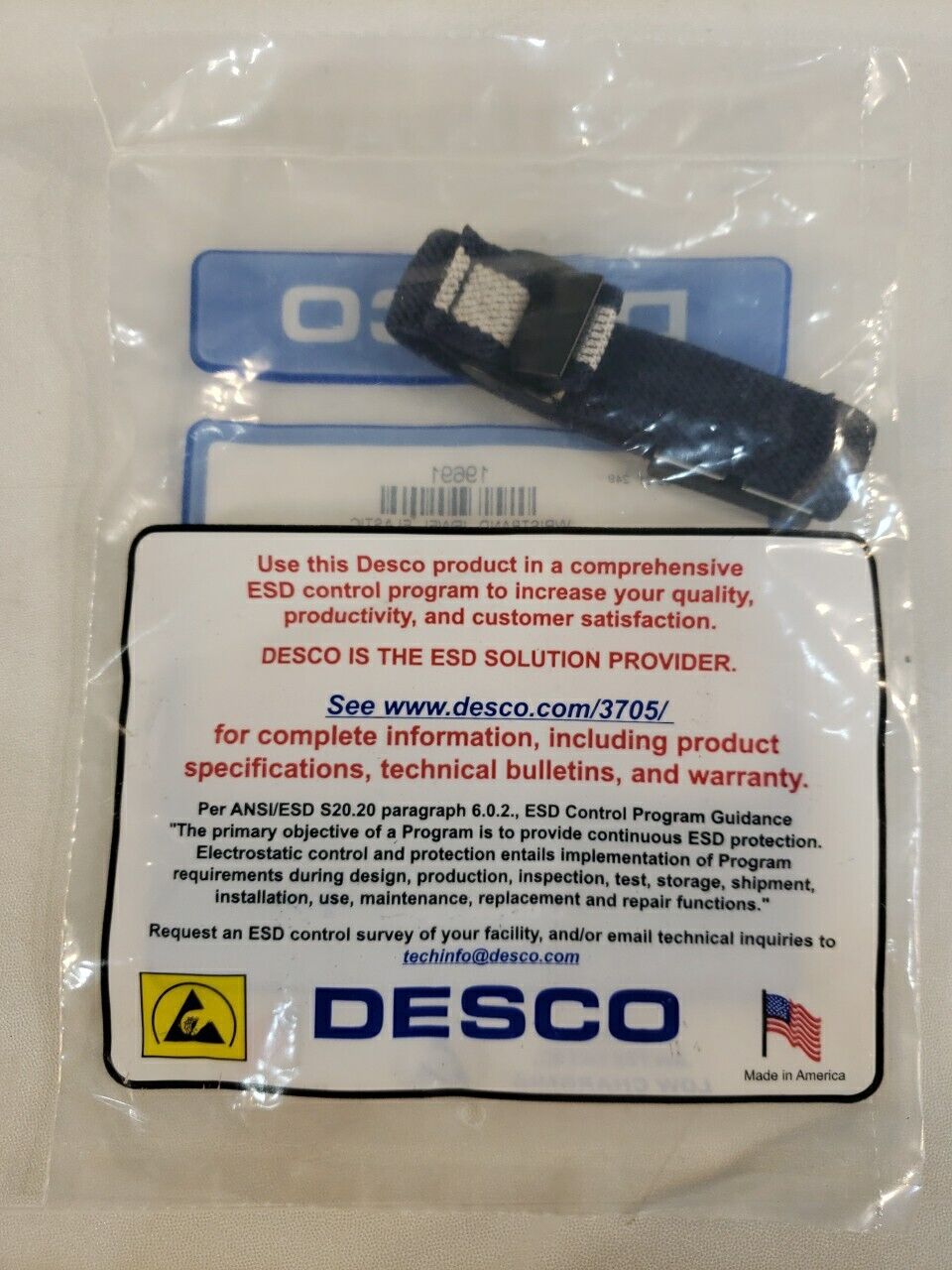 Desco 19691 Grounding Wristband Jewel Elastic Dual Onyx 4MM Snap ESD Safety