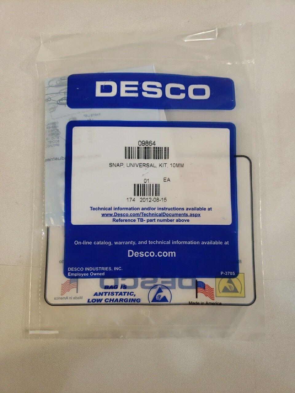 Desco 09864 Snap Universal Kit 10MM Electrostatic Discharge ESD Safety