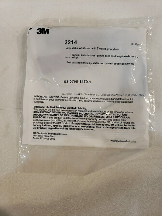 3M 2214 Adjustable Wrist Strap With 5ft Coiled Ground Cord Electrostatic Safety