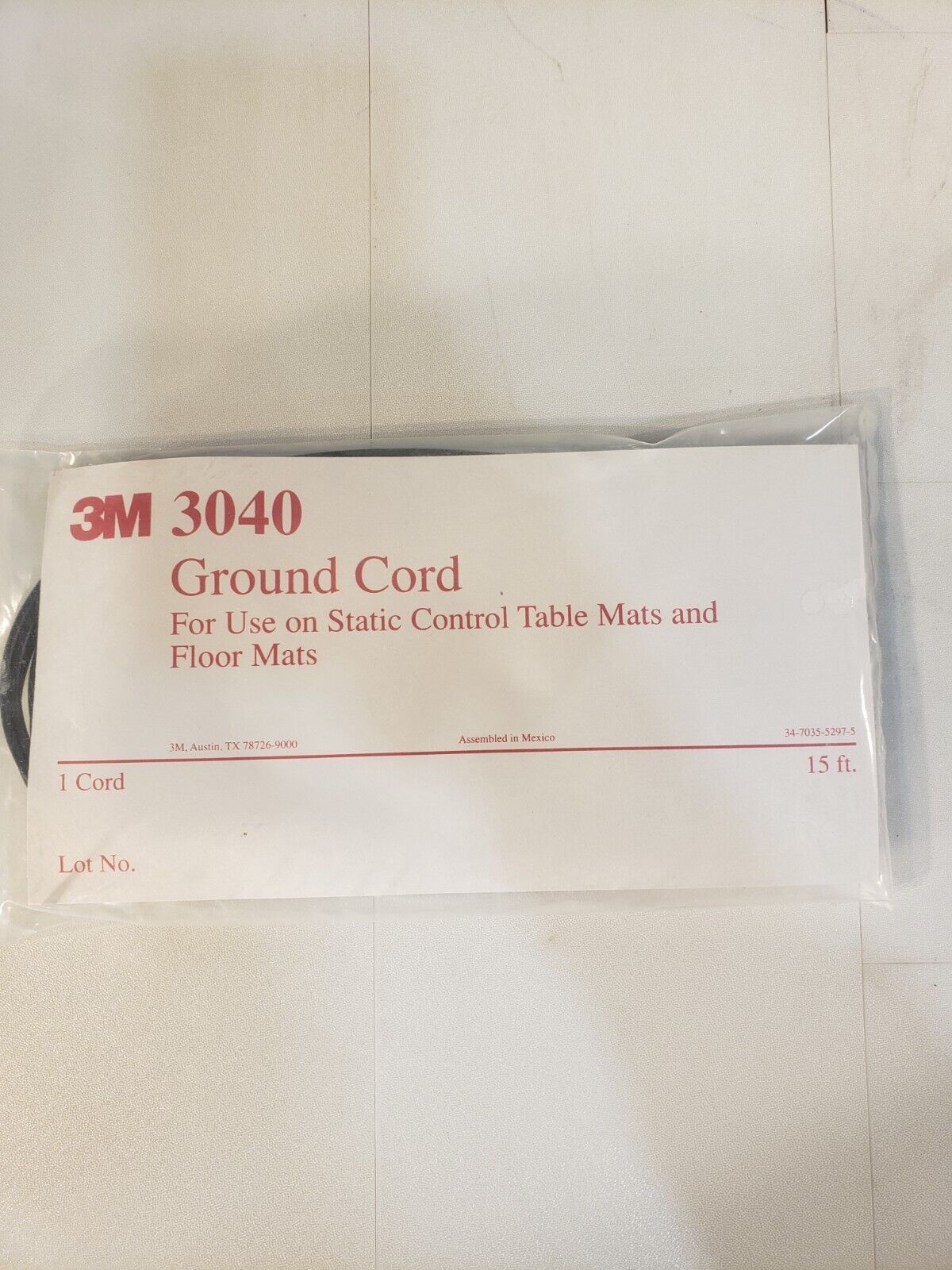 3M 3040 Floor And Table Mat Grounding Cord ESD Electrostatic Safety