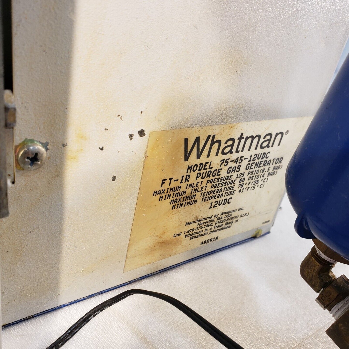 Whatman 75-45-12VDC FT-IR Purge Gas Generator Max 125PSIG