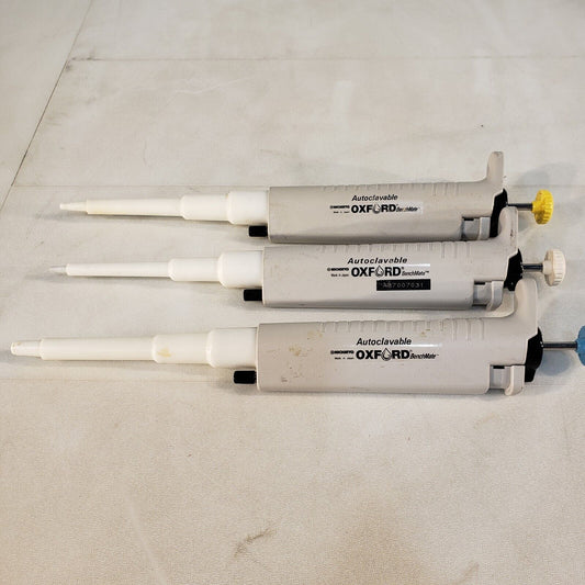 Lot Of 3 Oxford Autoclavable Pipettes 0.5-10uL 10-100uL 100-1000uL