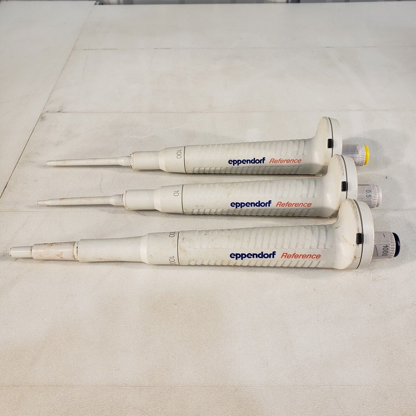 Lot Of 3 Eppendorf Pipettes 0.5-10uL 10-100uL 100-1000uL 1mL Pipettor