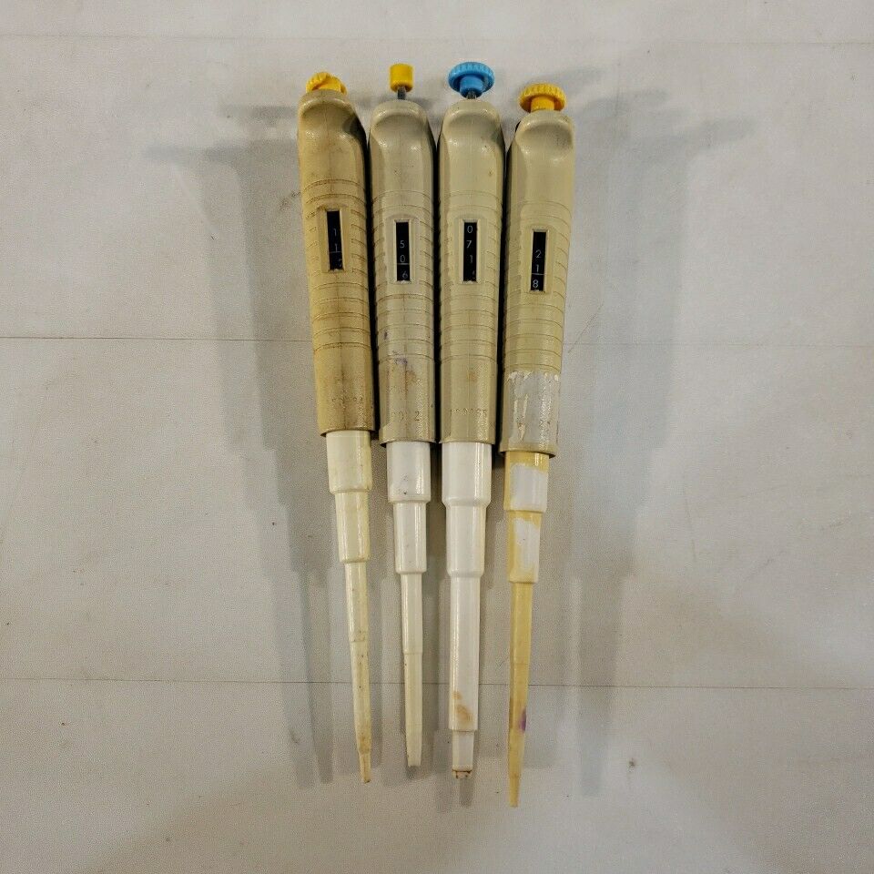 Set of 4 Oxford 3x 10-50uL 1x 200-1000uL Pipettes Adjustable Nichiryo Benchmate