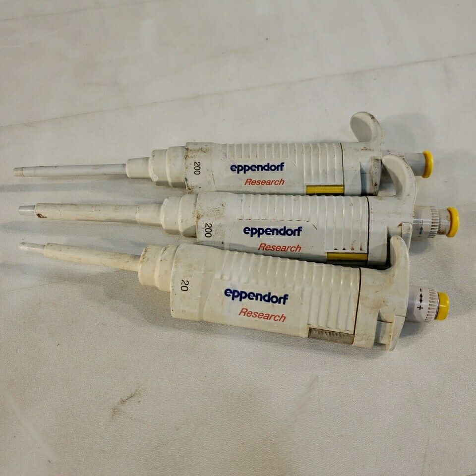 Lot of 3 Eppendorf Research Pipette 1-20uL 2x 20-200uL Variable Single Channel