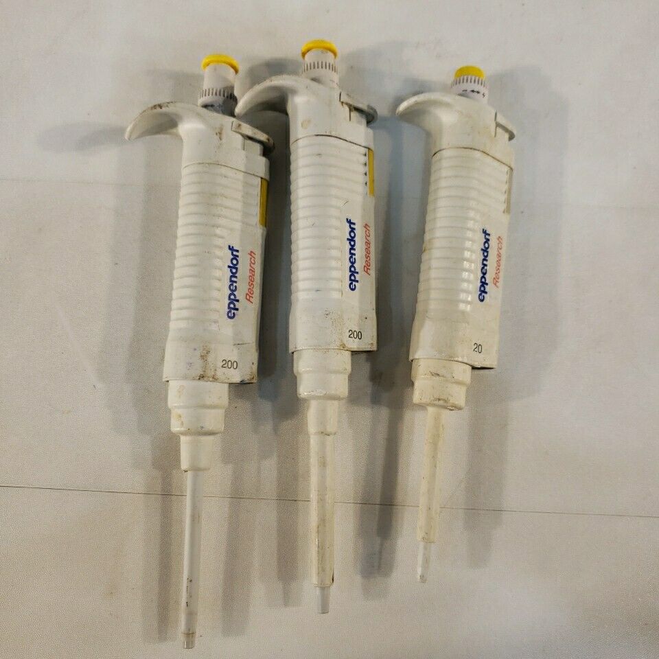 Lot of 3 Eppendorf Research Pipette 1-20uL 2x 20-200uL Variable Single Channel