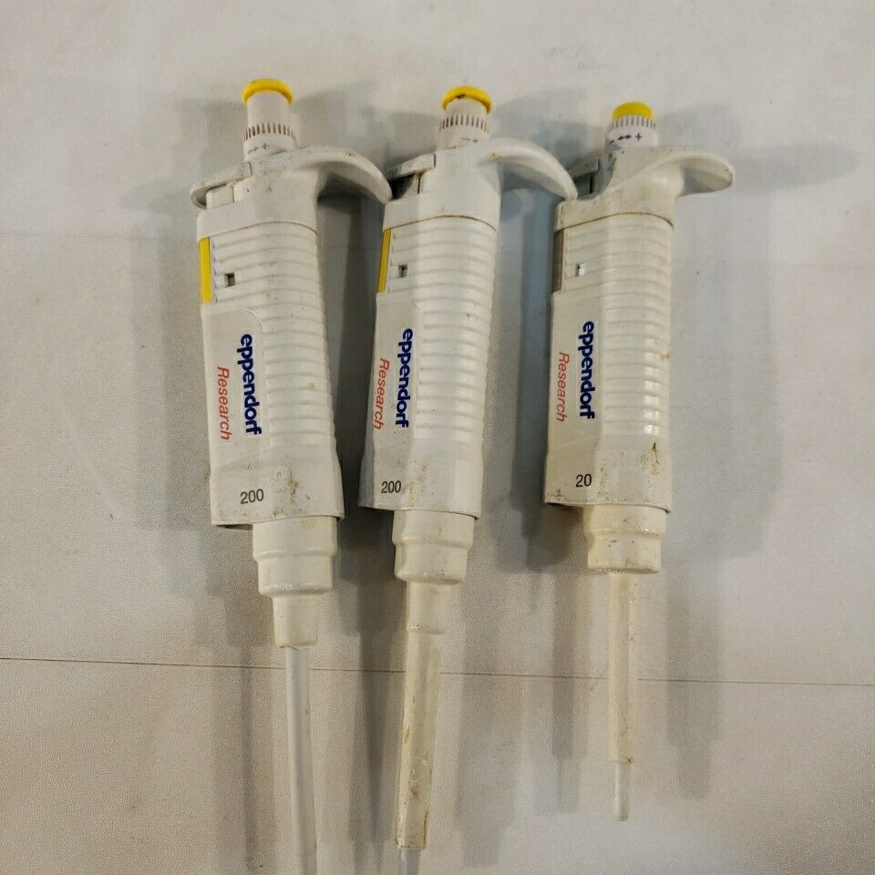 Lot of 3 Eppendorf Research Pipette 1-20uL 2x 20-200uL Variable Single Channel