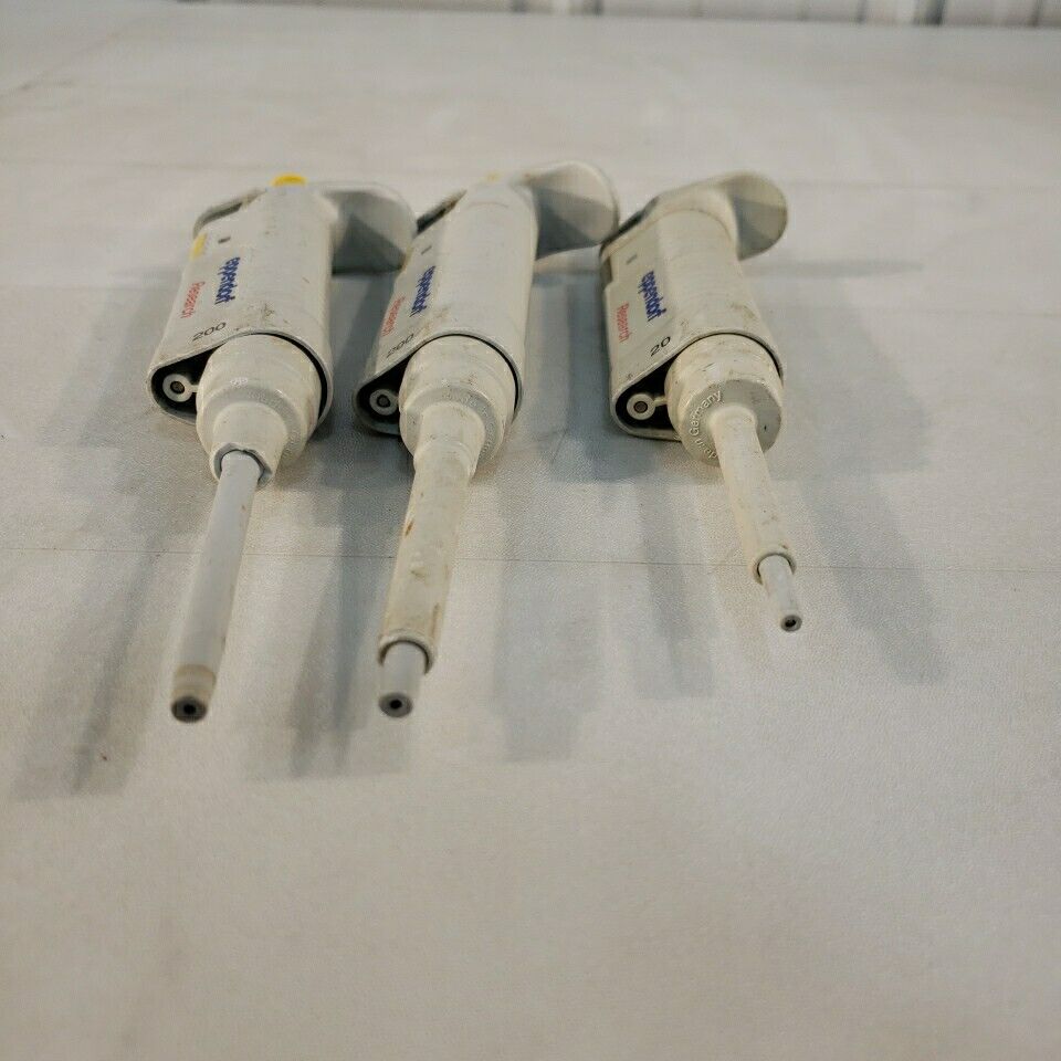 Lot of 3 Eppendorf Research Pipette 1-20uL 2x 20-200uL Variable Single Channel