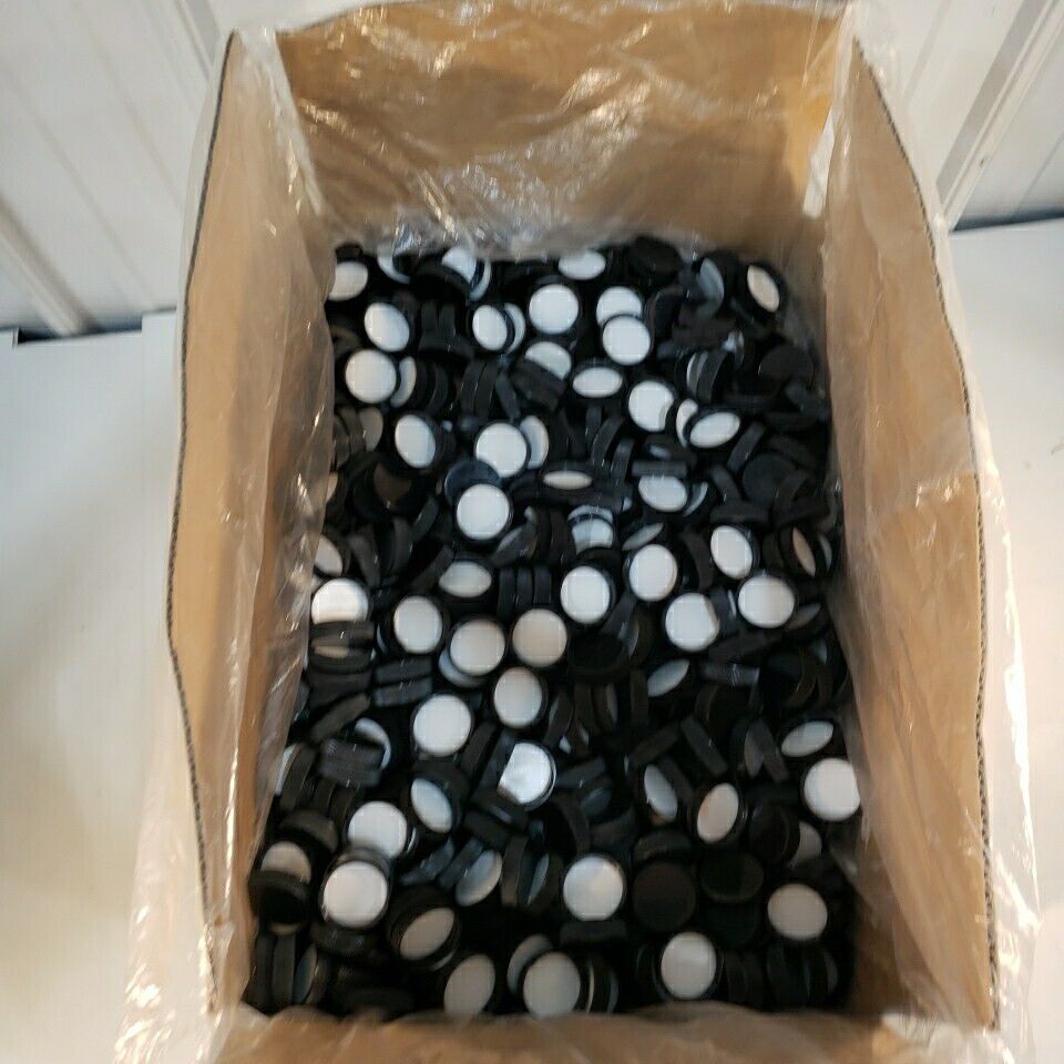 Box Of Over 3000 Caps 16 Oz Containers Black HDPE Plastic NOS High Density Poly