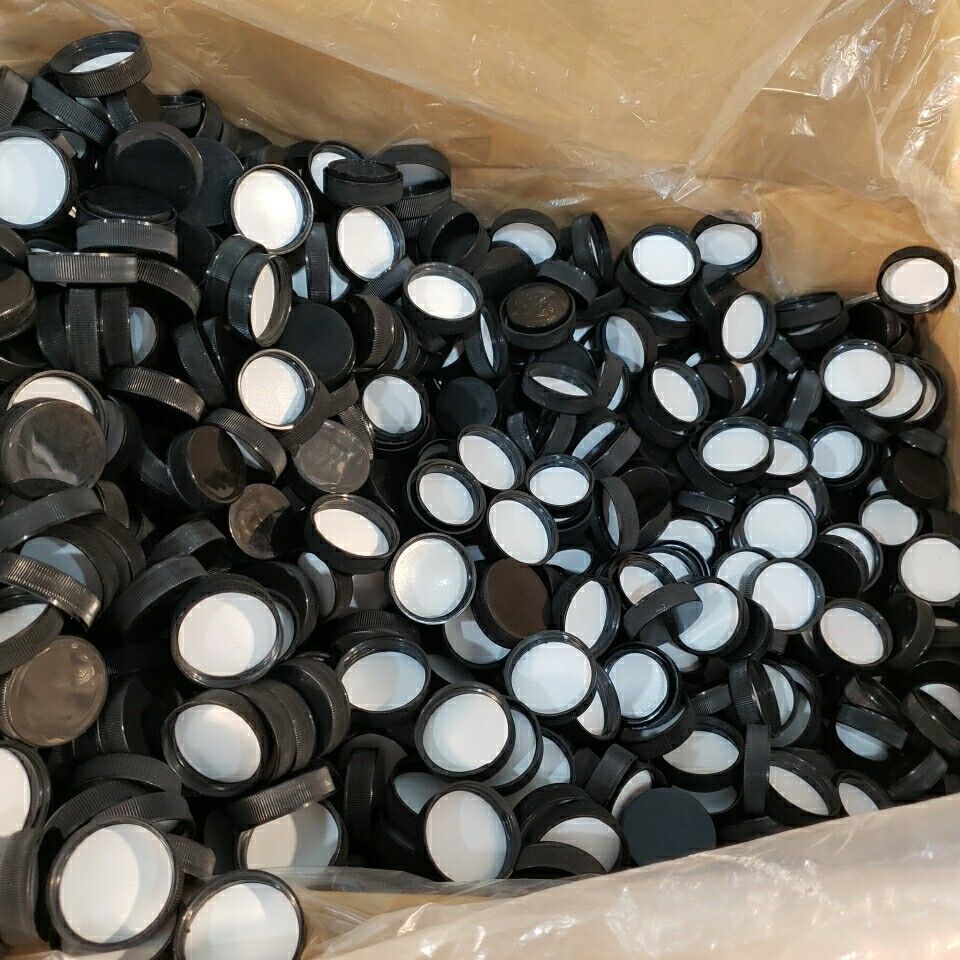 Box Of Over 3000 Caps 16 Oz Containers Black HDPE Plastic NOS High Density Poly