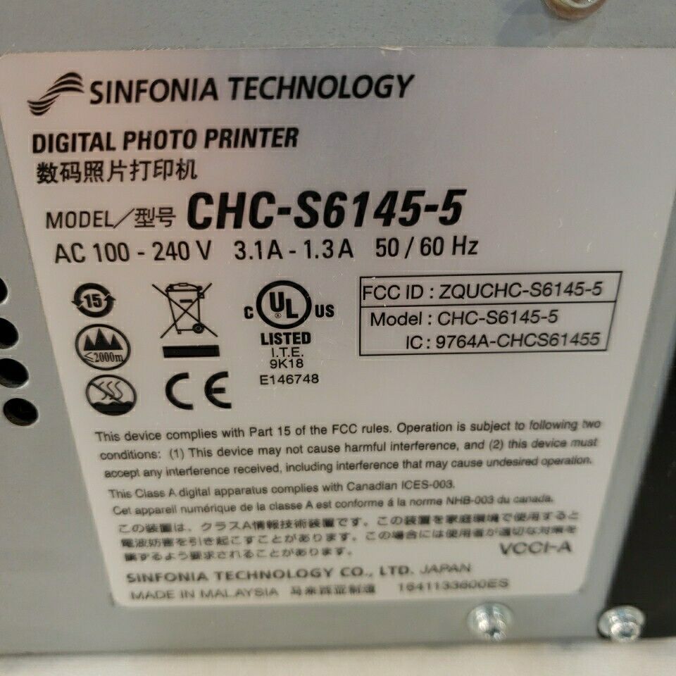 Sinfonia CHC-S6145-5 Digital Photo Printer 100-240V 3.1A-1.3A Station fast iD S