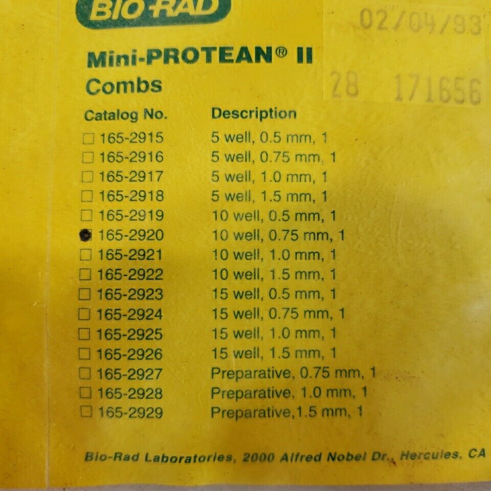 Bio-Rad 165-2920 10 Well Comb 0.75mm Thick Mini-protean II Electrophor ...