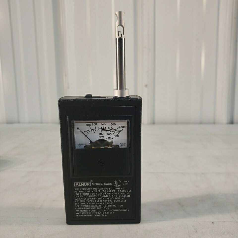 ALNOR 9850 Thermo-Anemometer Air Velocity Meter Indicating Equipment W/extras