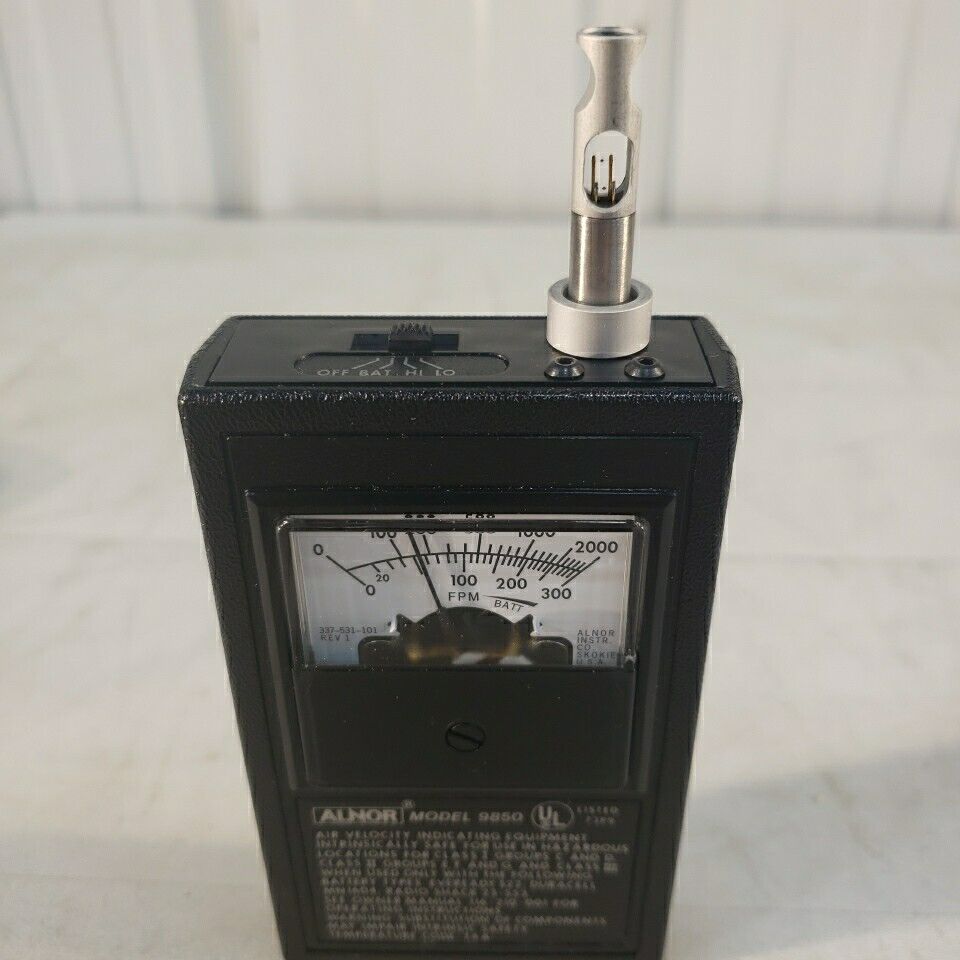 ALNOR 9850 Thermo-Anemometer Air Velocity Meter Indicating Equipment W/extras