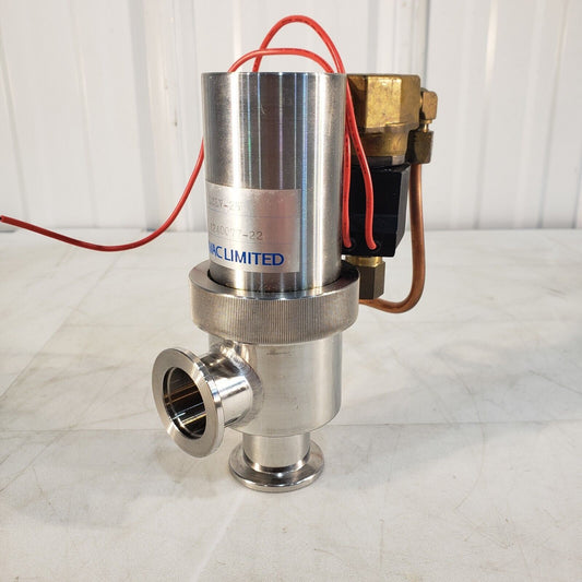 Diavac LCLV-25 KF25 NW25 Pneumatic Angle Valve High Vacuum Stainless w/ Solenoid
