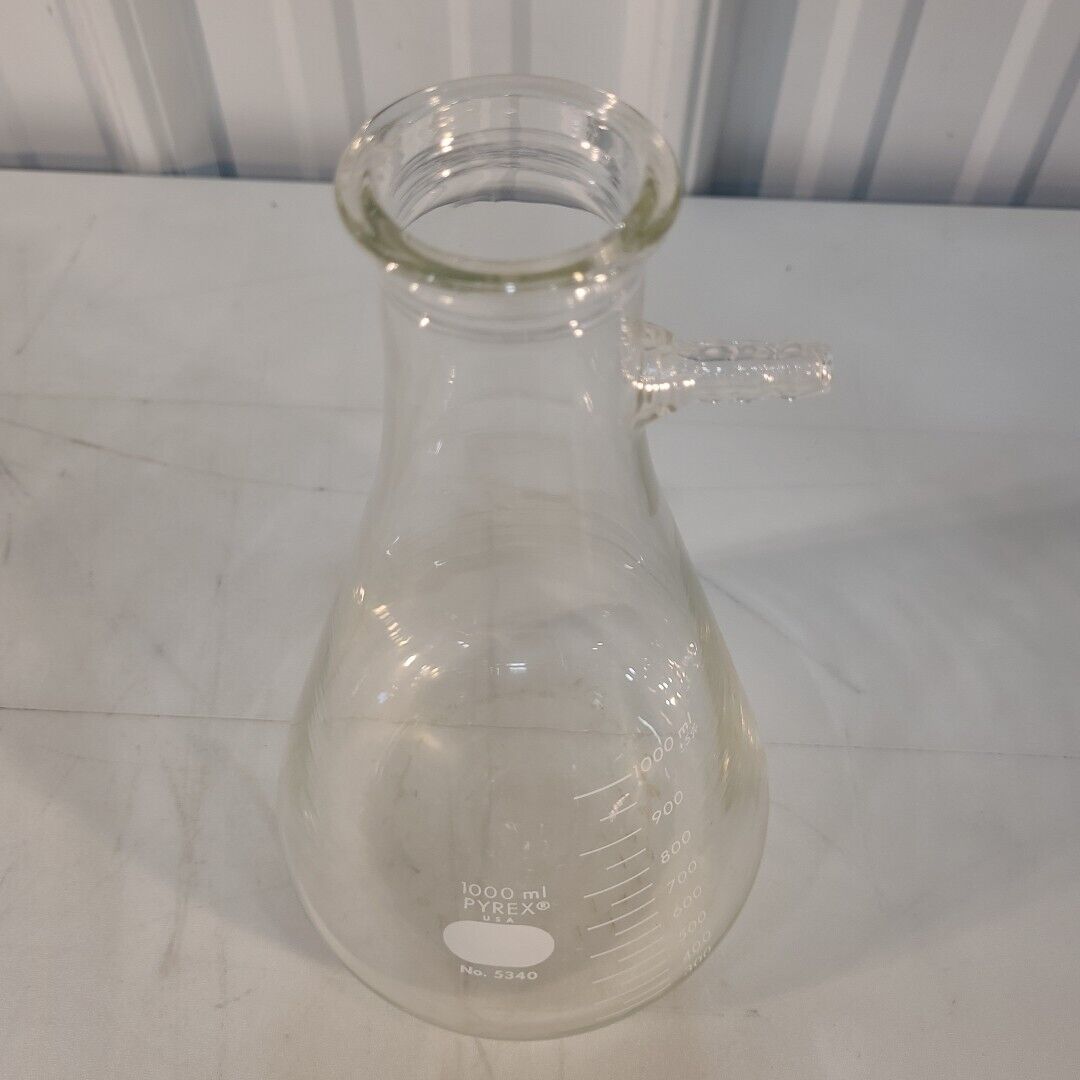 Pyrex 5340 1000mL Erlenmeyer Flask Conical W/ Sidearm Filtering Labratory Glass