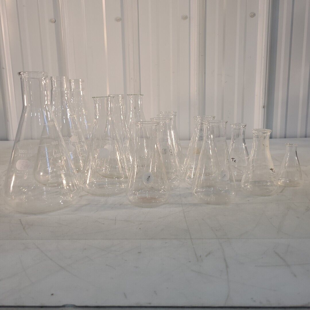 Lot Of 16- Kimax Pyrex 26505 4980 5100 Erlenmeyer Flask Labratory Glassware mL
