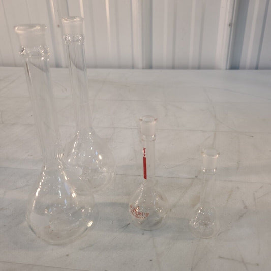 Lot Of 4 Pyrex 5640 Volumetric Flask 2x 100mL 1x 25mL 1x 10mL Glass Laboratory