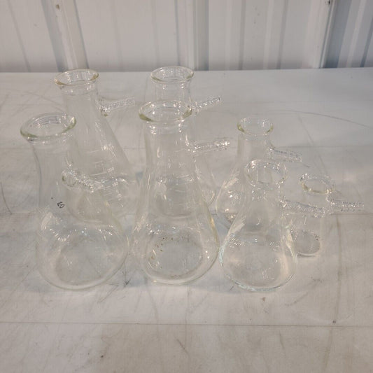 Lot Of 7 Pyrex Kimax 5340 27060 Erlenmeyer Flasks w/ Filtering Sidearm