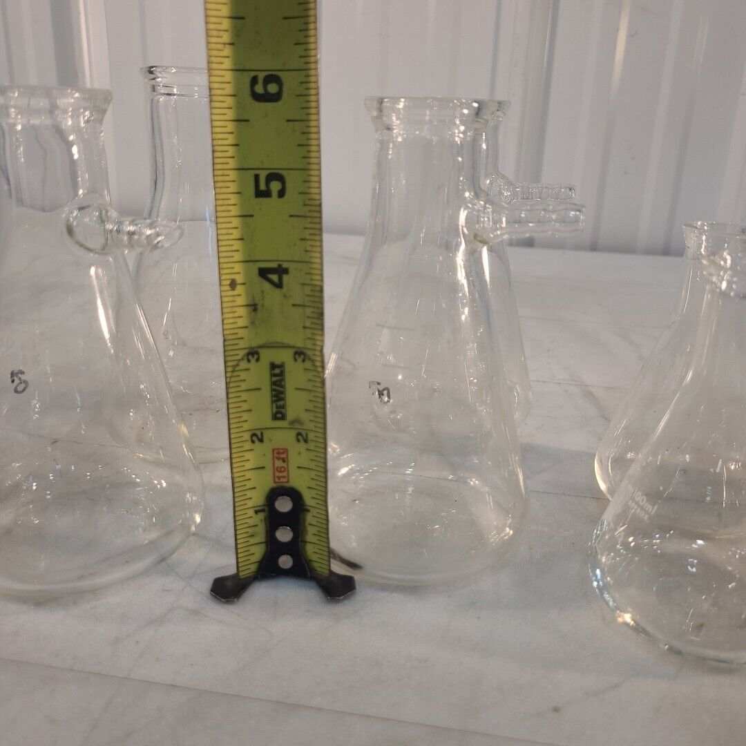 Lot Of 7 Pyrex Kimax 5340 27060 Erlenmeyer Flasks w/ Filtering Sidearm