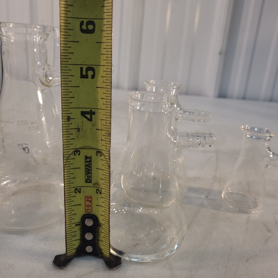 Lot Of 7 Pyrex Kimax 5340 27060 Erlenmeyer Flasks w/ Filtering Sidearm