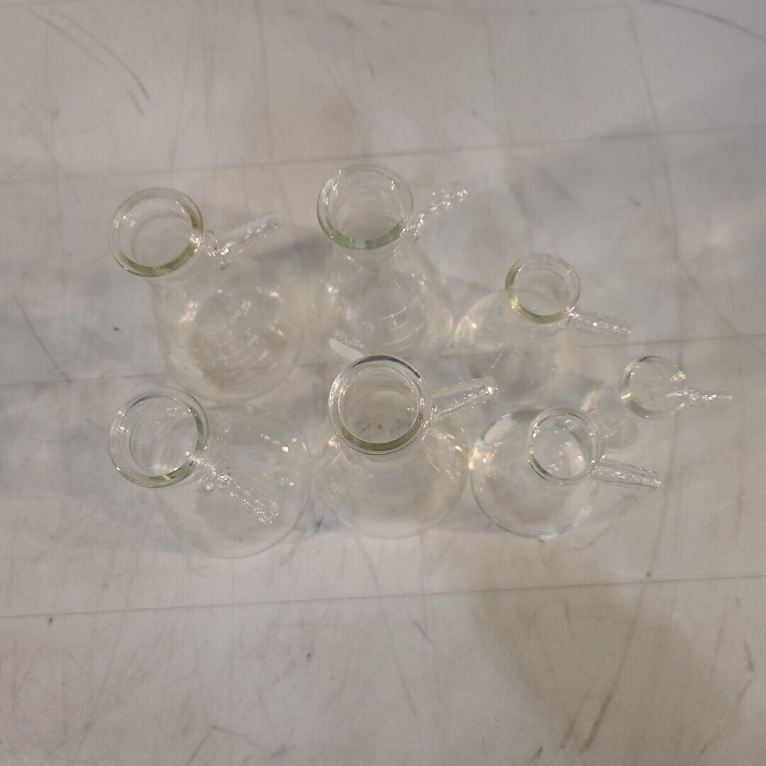 Lot Of 7 Pyrex Kimax 5340 27060 Erlenmeyer Flasks w/ Filtering Sidearm