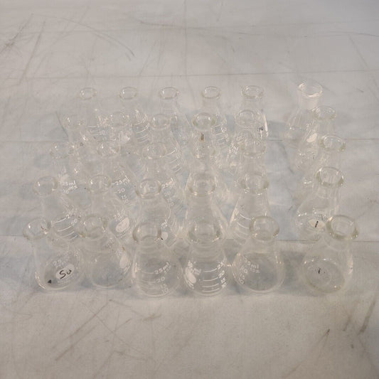 Lot Of 30 Pyrex Kimax 4980 26500 26600 25mL Erlenmeyer Flask Labratory Glassware