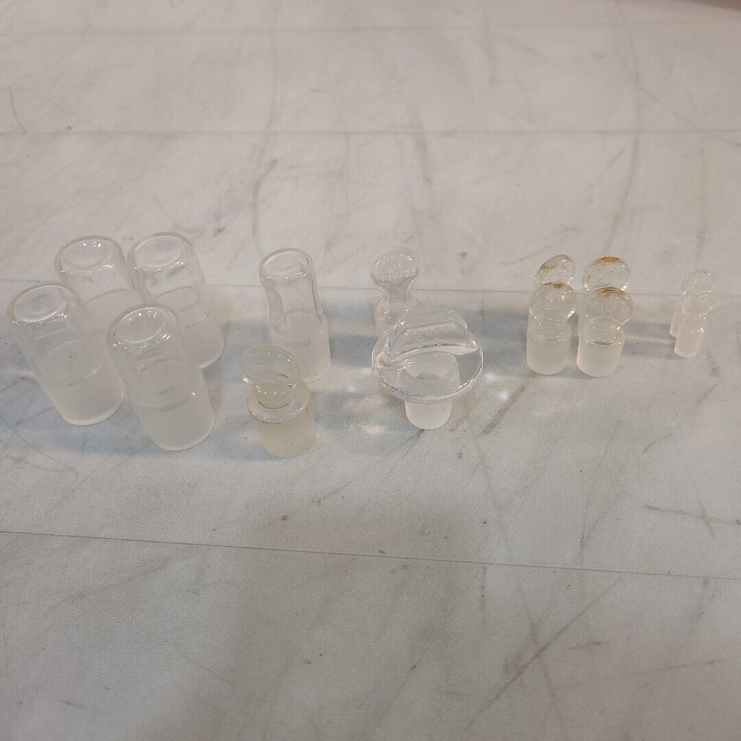 Lot Of 14 Pyrex Corning Stoppers Glassware Labratory Plugs Tapered Hollow