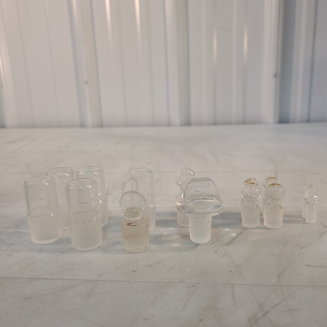 Lot Of 14 Pyrex Corning Stoppers Glassware Labratory Plugs Tapered Hollow