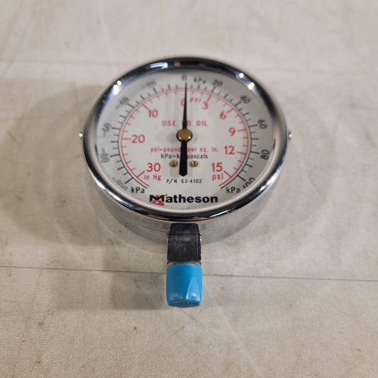 Matheson Compound Pressure Gauge 63-4102 15 psi/100 kPa 30 Hg/-100 kPa Vacuum