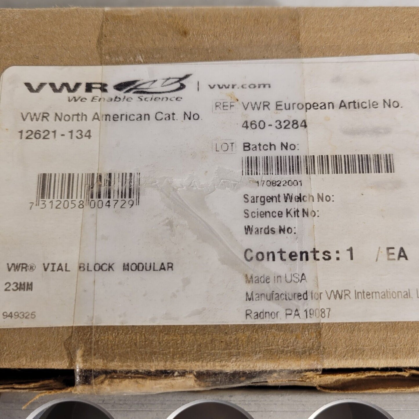 VWR 12621-134 Modular Heating Block 23mm Vial Block 8-Well