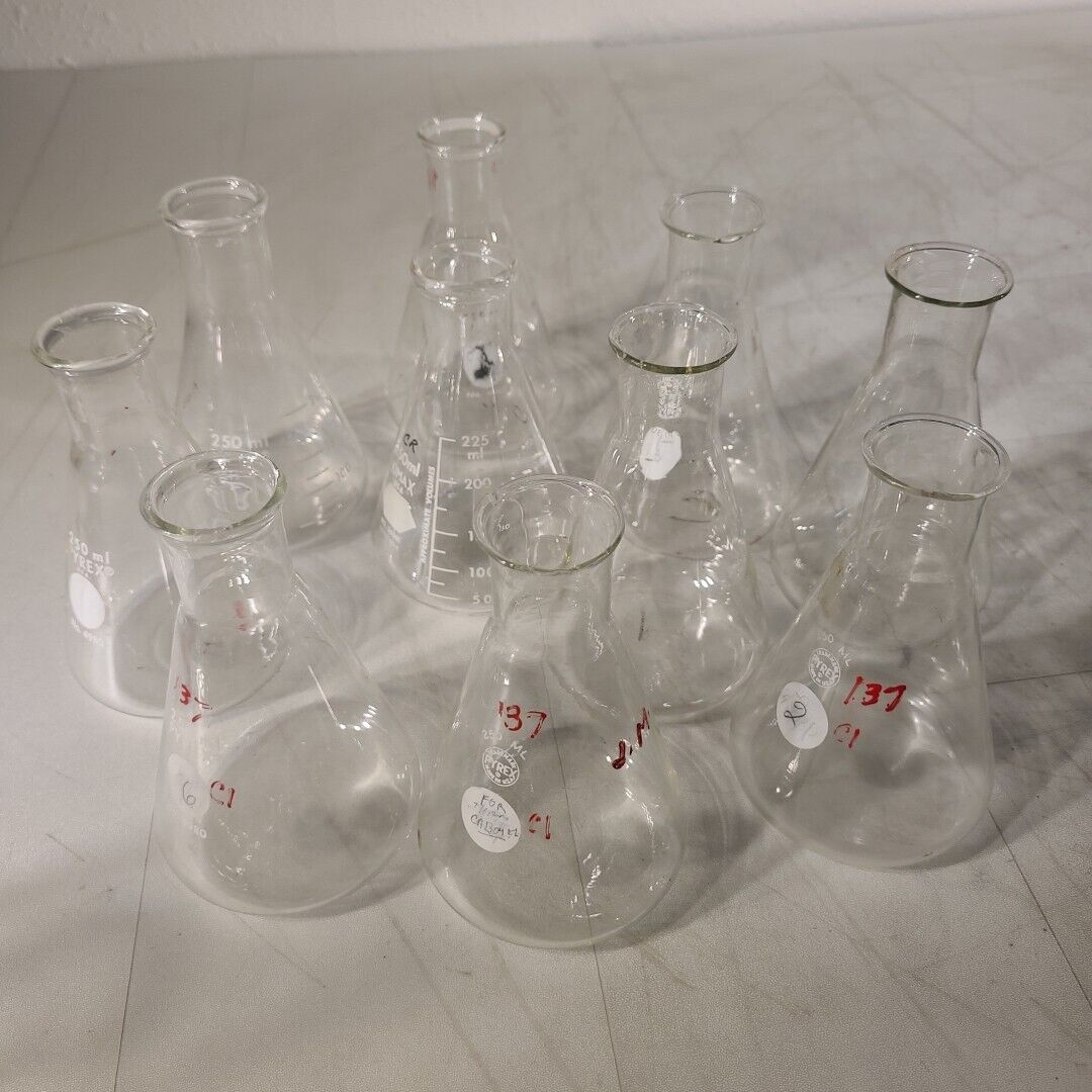 Lot Of 10 250mL Erlenmeyer Flask Pyrex Corning Kimax 4980 26501 Glassw ...