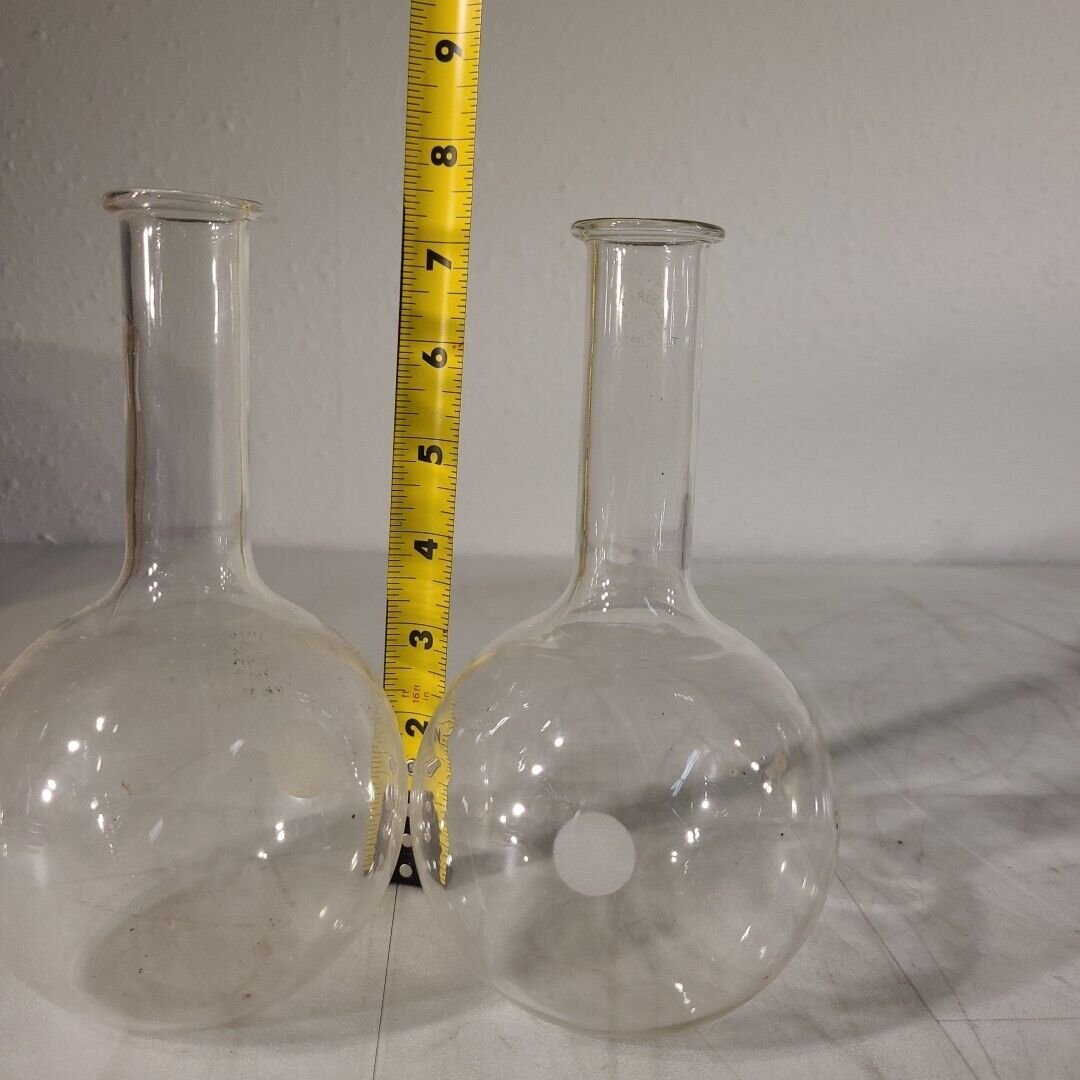 Lot Of 2 Pyrex Corning 500mL Flat Bottom Flask Laboratory Glassware Chemistry