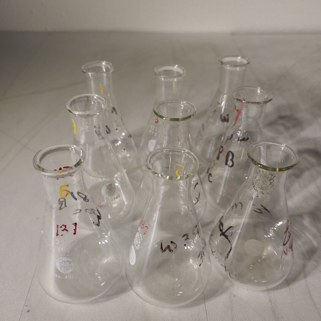 Lot Of 9 Pyrex Corning 4980 125mL Erlenmeyer Flask Laboratory Glassware